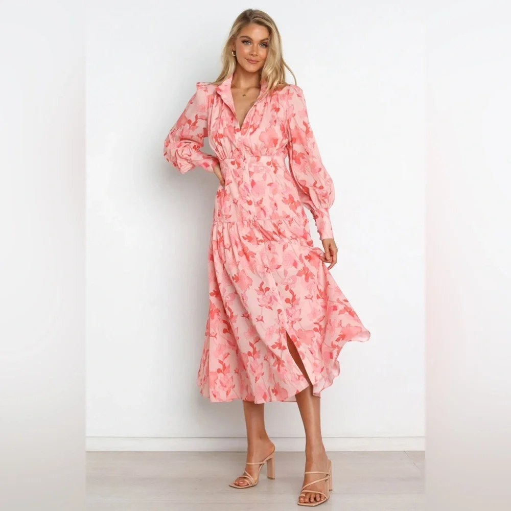 Petal & pup floral long sleeve button front midi dress nwot - Picture 2 of 5